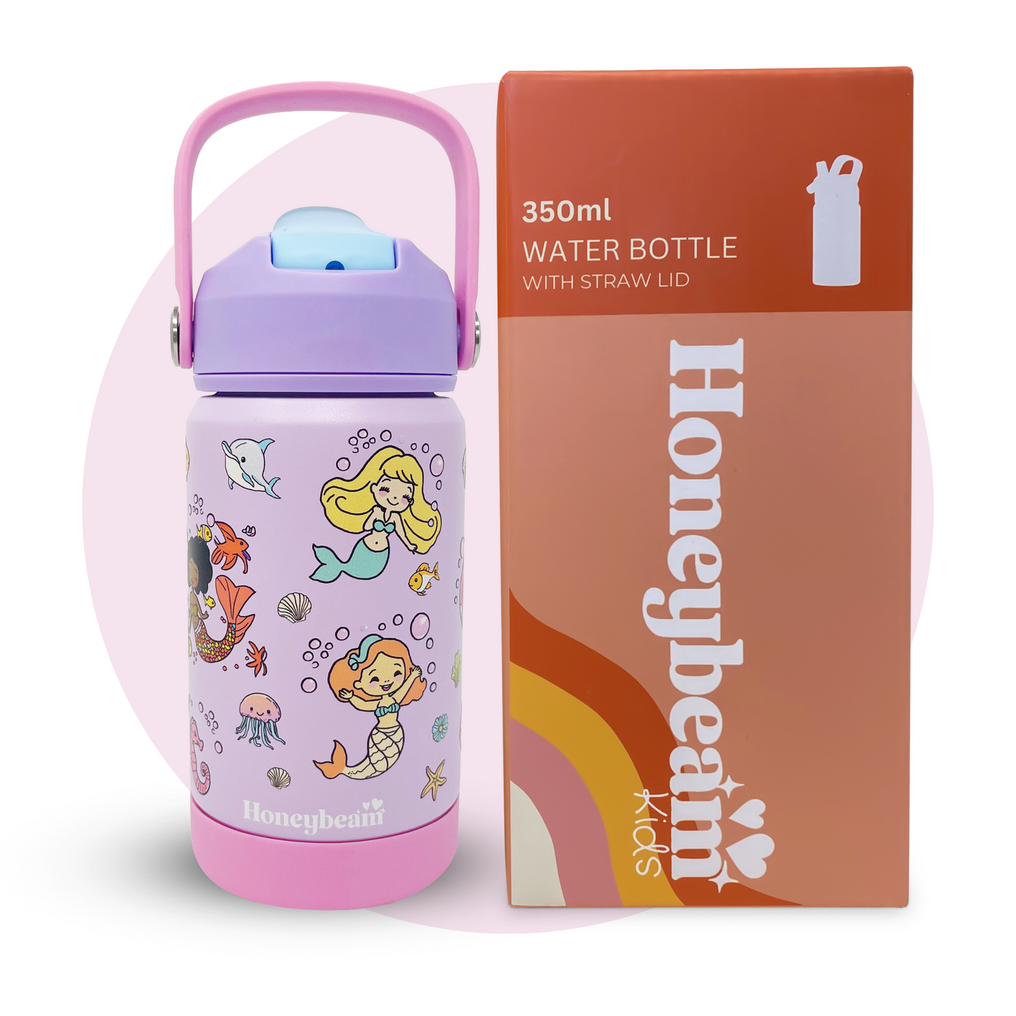 Mermaid Magic Kids Stainless Steel Water Bottle With Straw 350ml