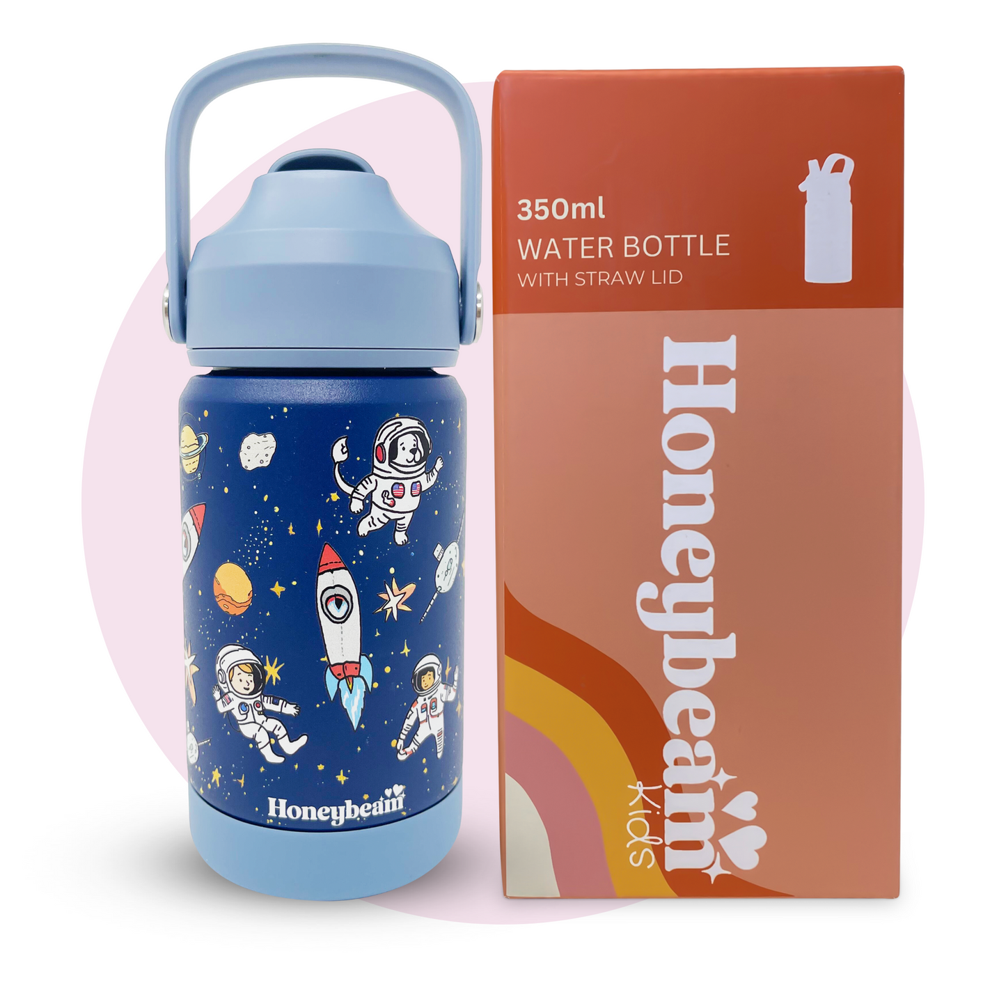 Blast Off! Kids Stainless Steel Water Bottle With Straw 350ml