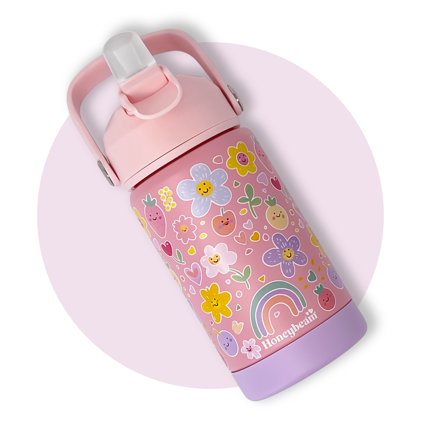 Flowers & Fruit Kid's Stainless Steel Water Bottle With Straw 350ml