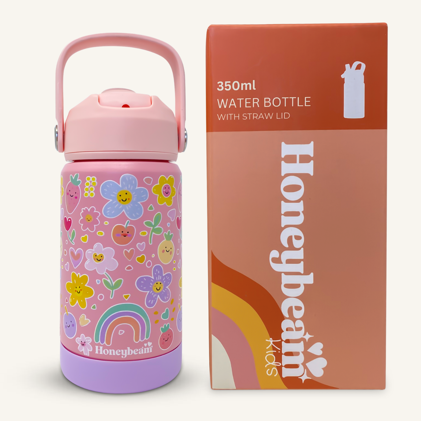 Flowers & Fruit Kid's Stainless Steel Water Bottle With Straw 350ml