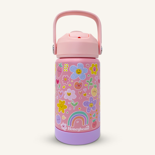 Flowers & Fruit Kid's Stainless Steel Water Bottle With Straw 350ml