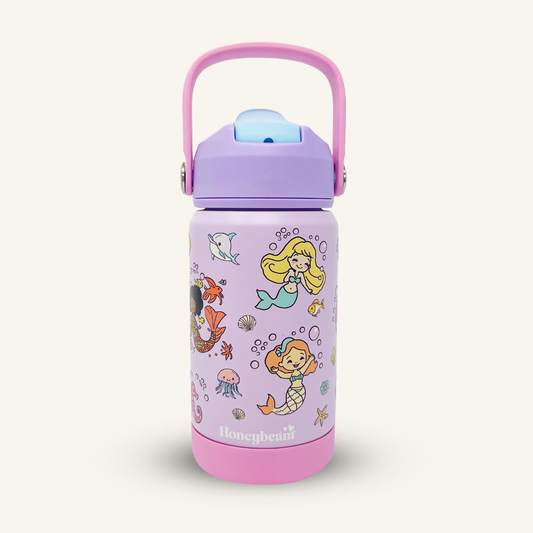 Mermaid Magic Kids Stainless Steel Water Bottle With Straw 350ml