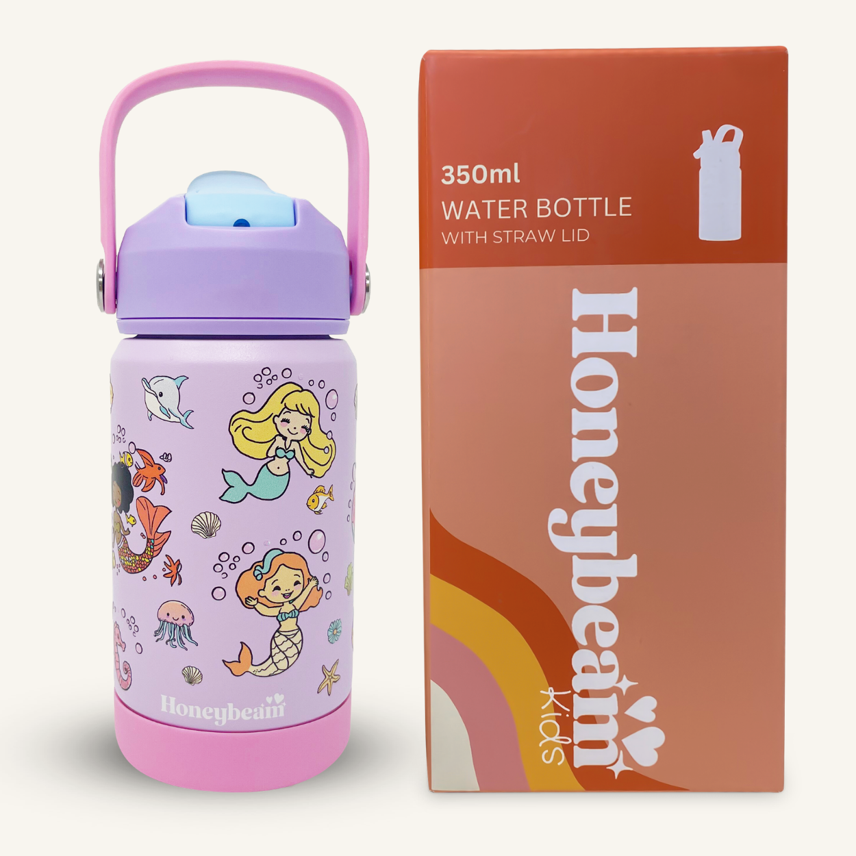 Mermaid Magic Kids Stainless Steel Water Bottle With Straw 350ml