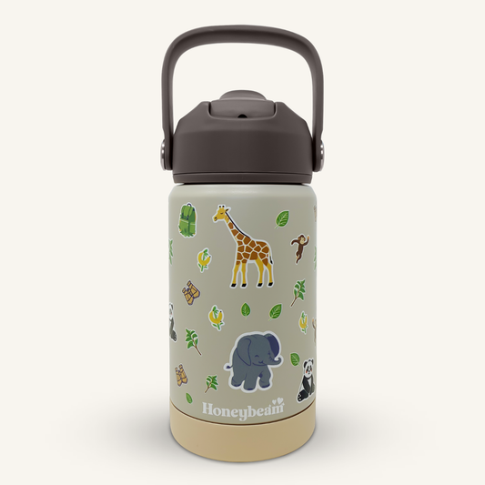 Safari Adventure Kids Stainless Steel Water Bottle With Straw 350ml