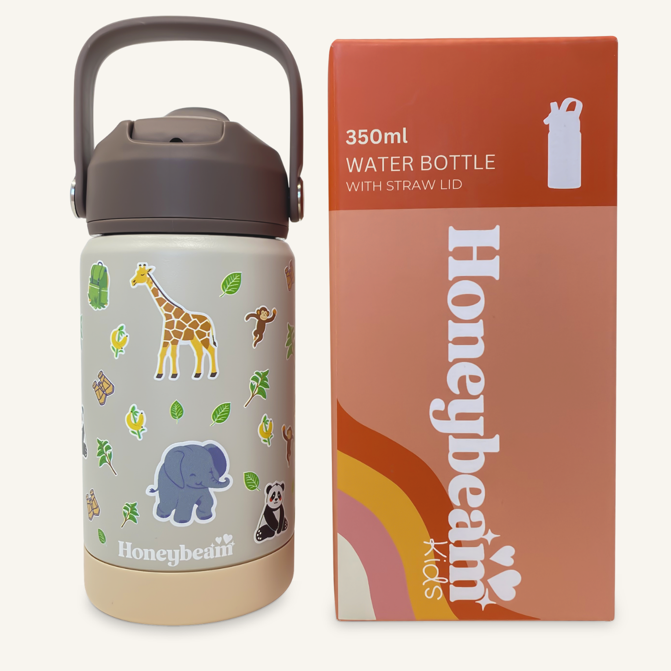 Safari Adventure Kids Stainless Steel Water Bottle With Straw 350ml