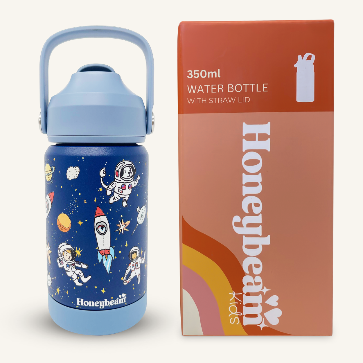 Blast Off! Kids Stainless Steel Water Bottle With Straw 350ml