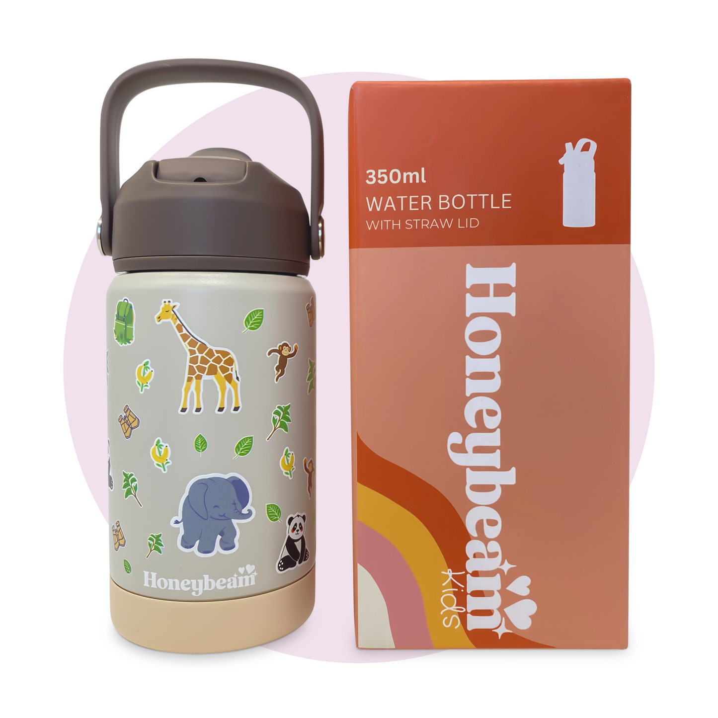 Safari Adventure Kids Stainless Steel Water Bottle With Straw 350ml