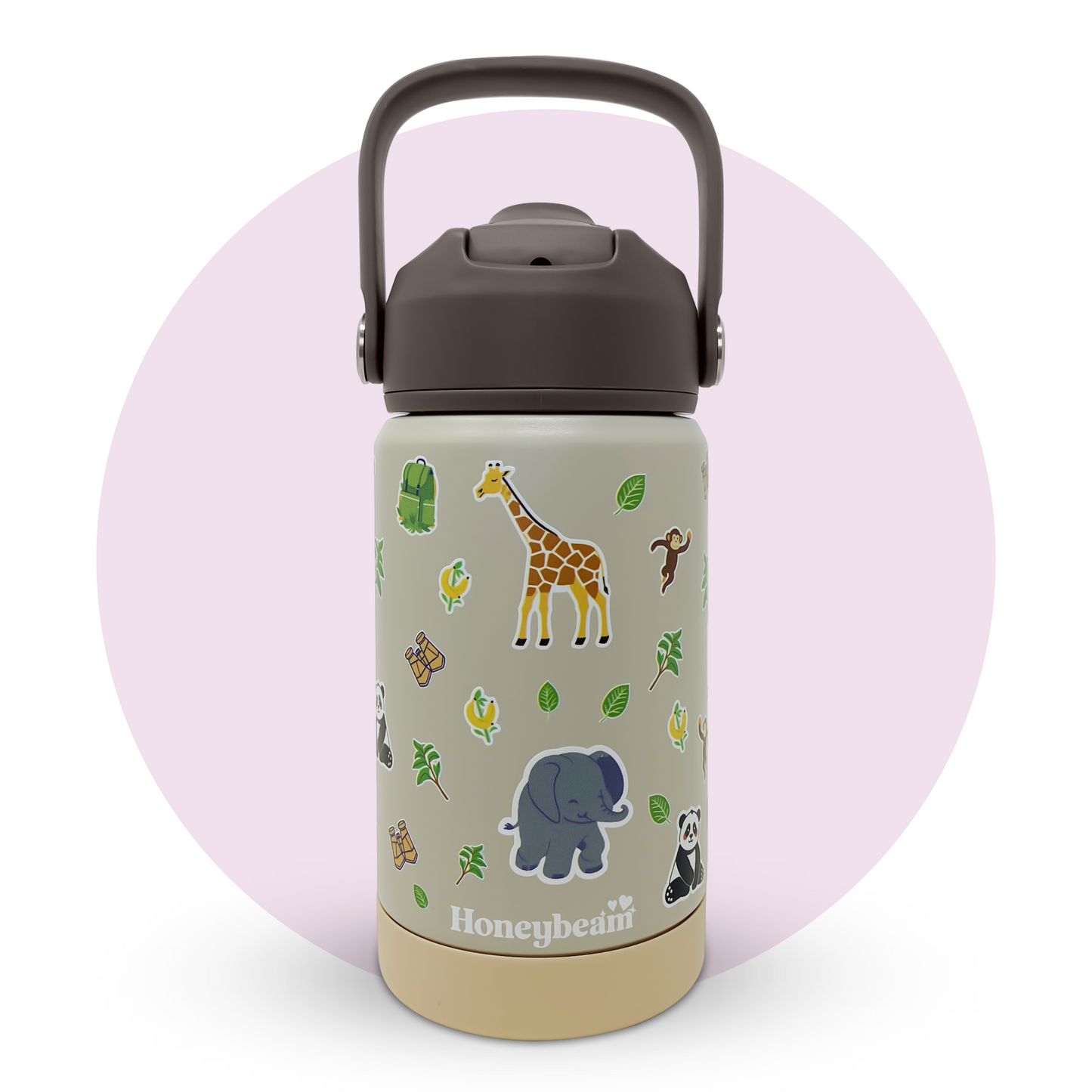 Safari Adventure Kids Stainless Steel Water Bottle With Straw 350ml