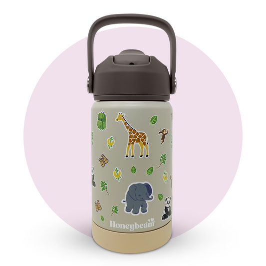 Safari Adventure Kids Stainless Steel Water Bottle With Straw 350ml